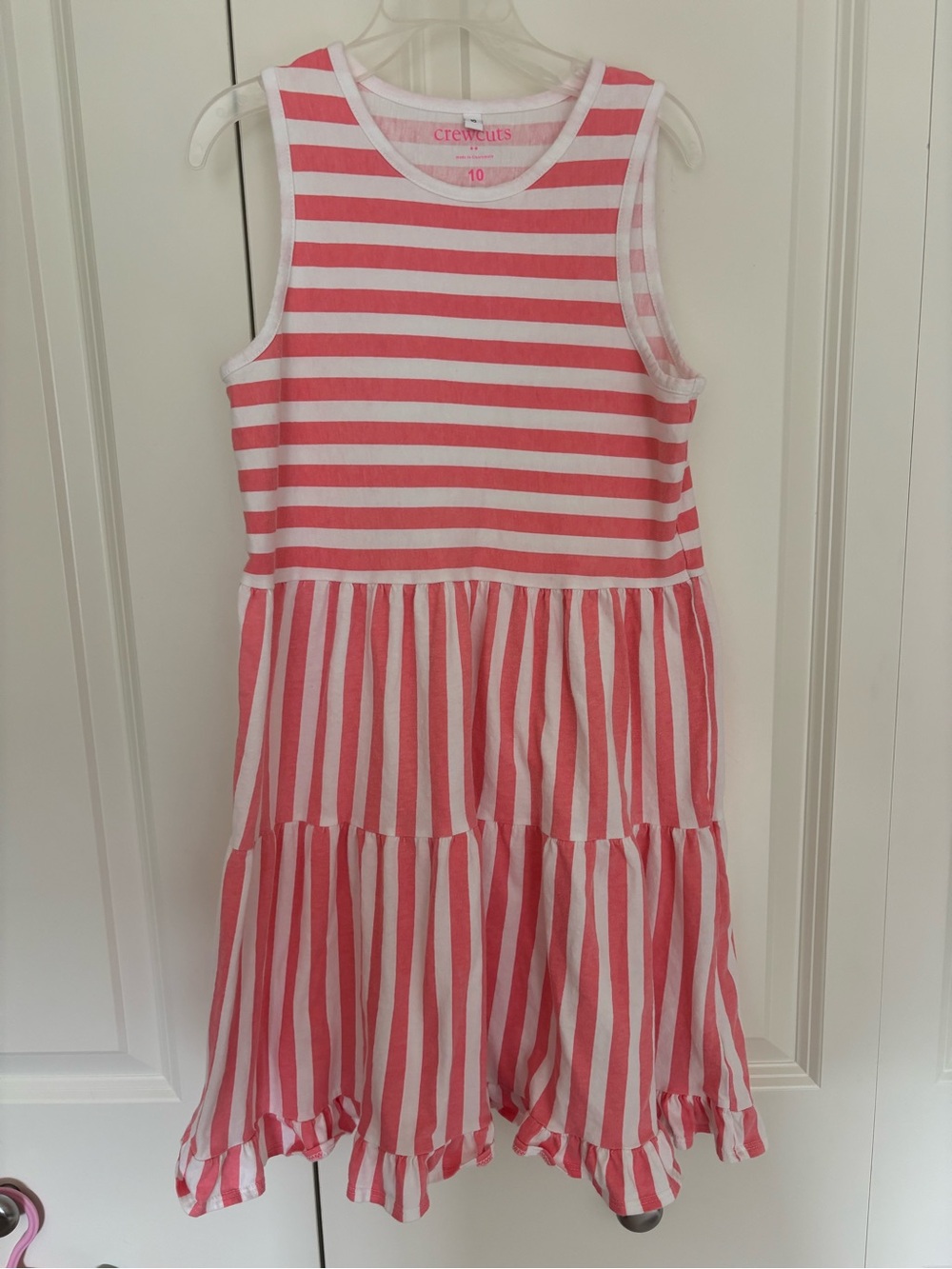 Girls crewcuts sleeveless striped cotton dress sz 10 white / coral.